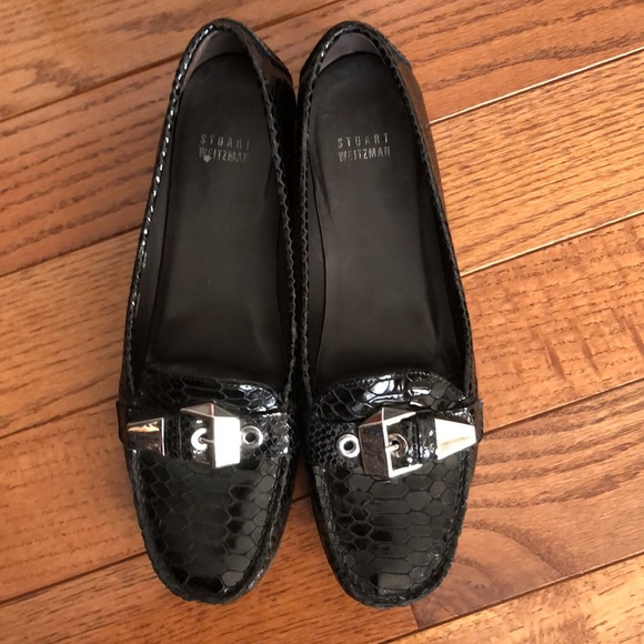 Authentic Stuart Weitzman black snake embossed patent leather loafers - Picture 3 of 6